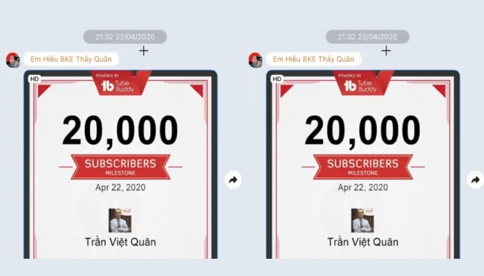 Kênh YouTube thầy Trần Việt Quân ghi nhận tốc độ tăng trưởng “khủng” với sự đồng hành từ team Huân Academy