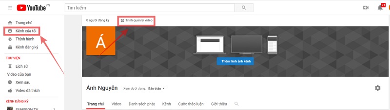 vào mục quản lý video
